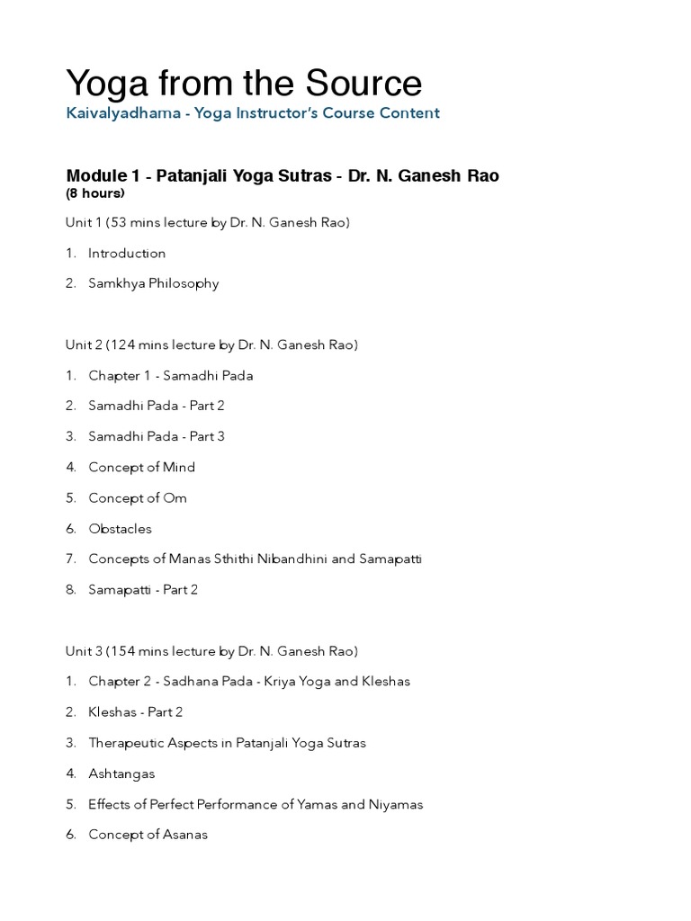 YIC Course Content PDF PDF Āstika Yoga