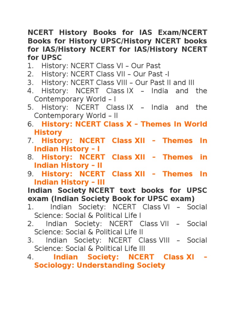 NCERT History Books For IAS Exam/NCERT Books For History UPSC/History