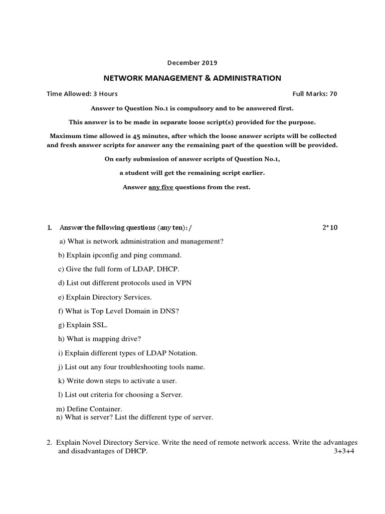 Network Management Exam Overview | PDF | Active Directory | Computer ...