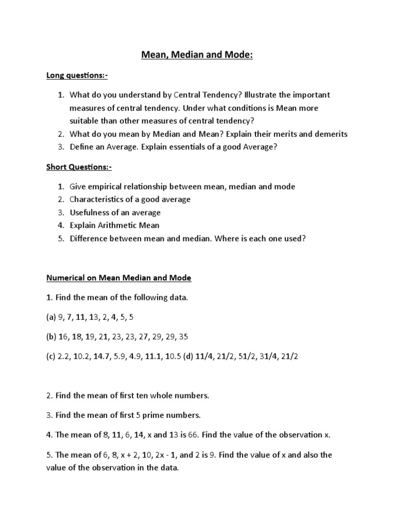 Stats - Mean, Median and Mode | PDF | Mean | Median