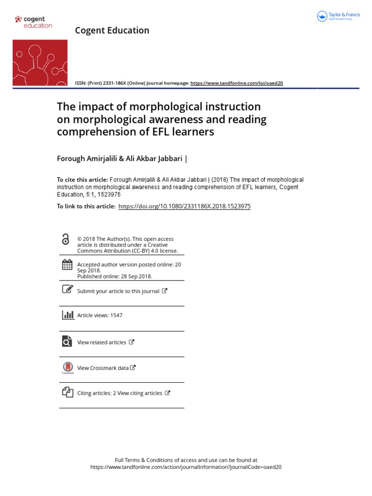 The Impact of Morphological Instruction On Morphological Awareness and ...