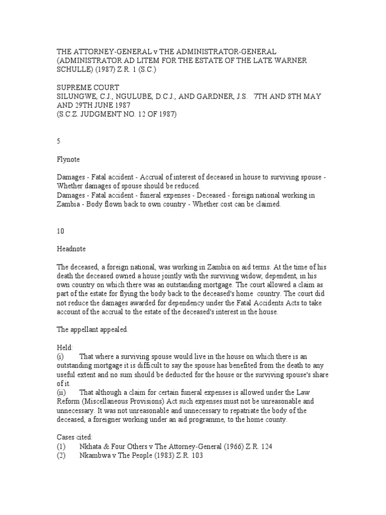 THE ATTORNEY GENERAL V ADMINISTRATOR GENERAL PDF Damages Negligence