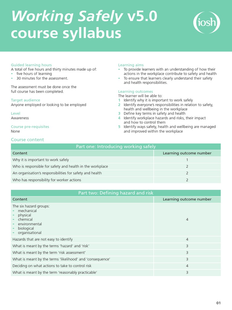 IOSH Working Safely v5 Course Syllabus 1 | Download Free PDF ...