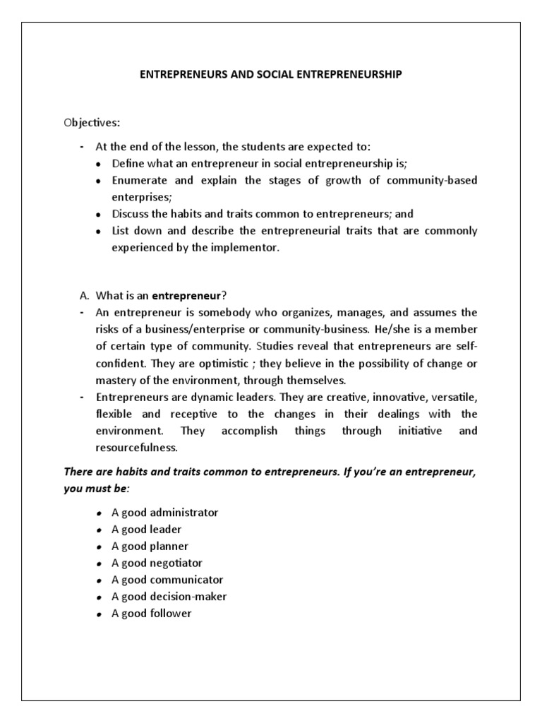 Entrepreneurs and Social Entrepreneurship | PDF | Social ...