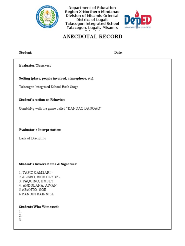 Anecdotal-Record CLASSROOM | PDF