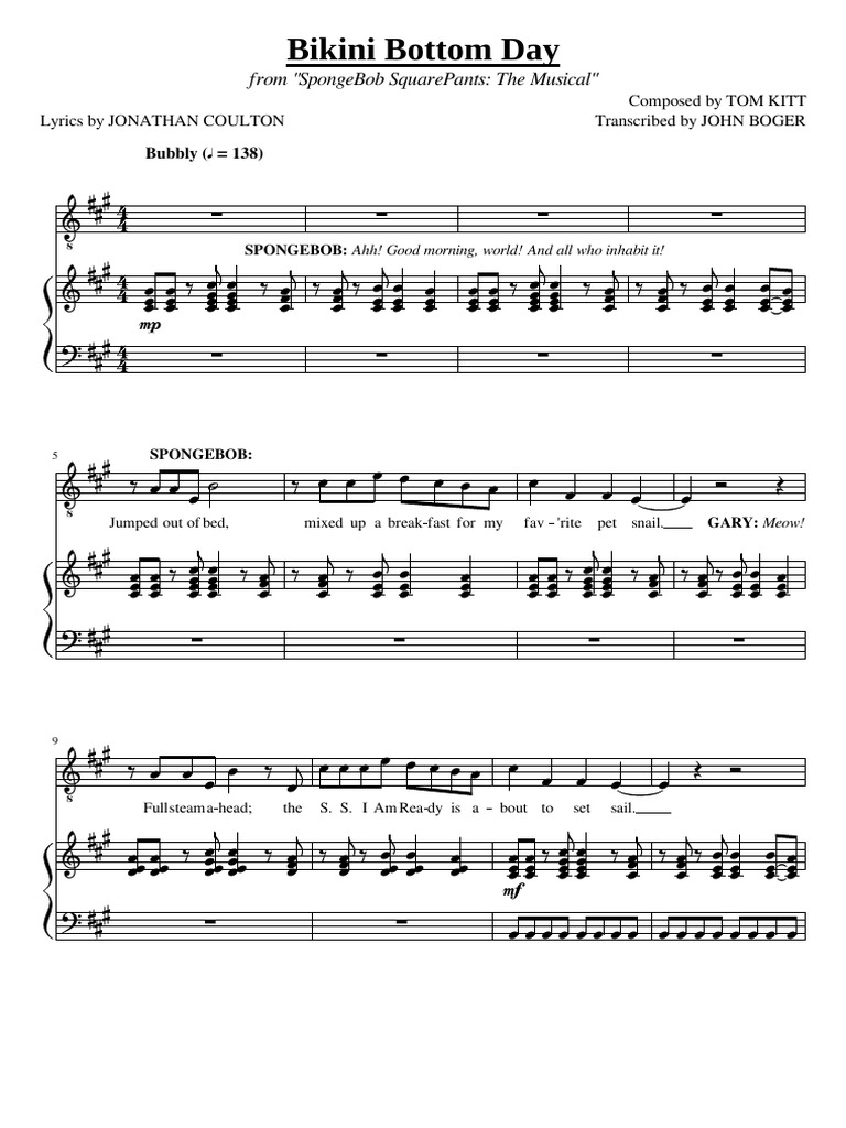 Bikini Bottom Day From SpongeBob SquarePants The Musical PDF Animated Television Programs