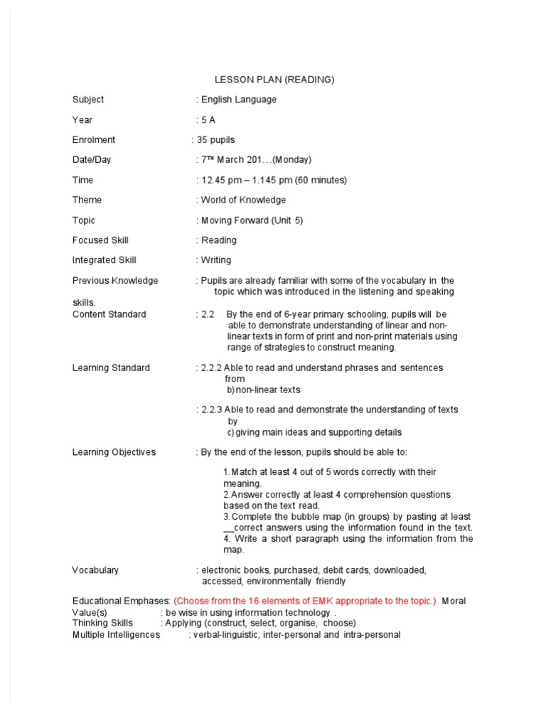(PDF) Lesson Plans For Reading and Writing Skills PDF Reading