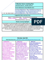 April 6 - April 9 - Grade 3 Weekly Home Learning Plan