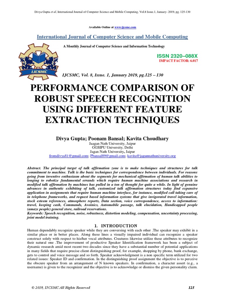 Performance Comparison of Robust Speech PDF | PDF | Signal Processing ...