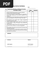 Inspection Check List For Civil Works: Date