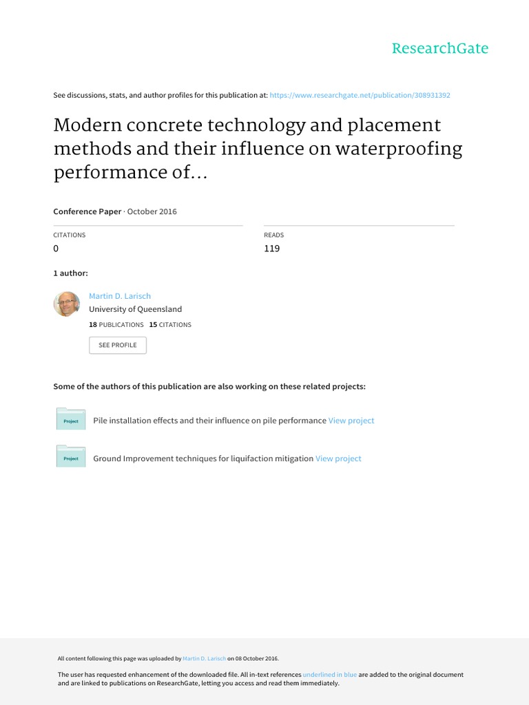 Concrete Technology's Impact on Waterproofing | PDF | Concrete | Deep ...
