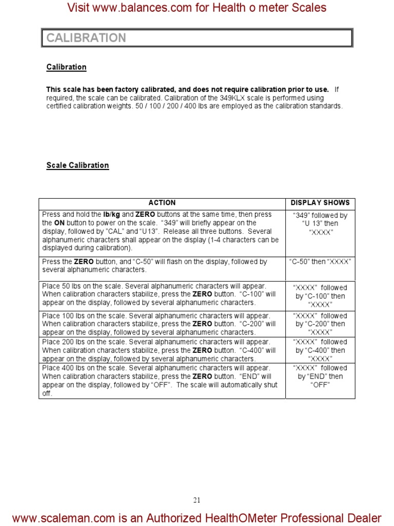 Healthometer 349kl Scale Calibration Procedure PDF PDF