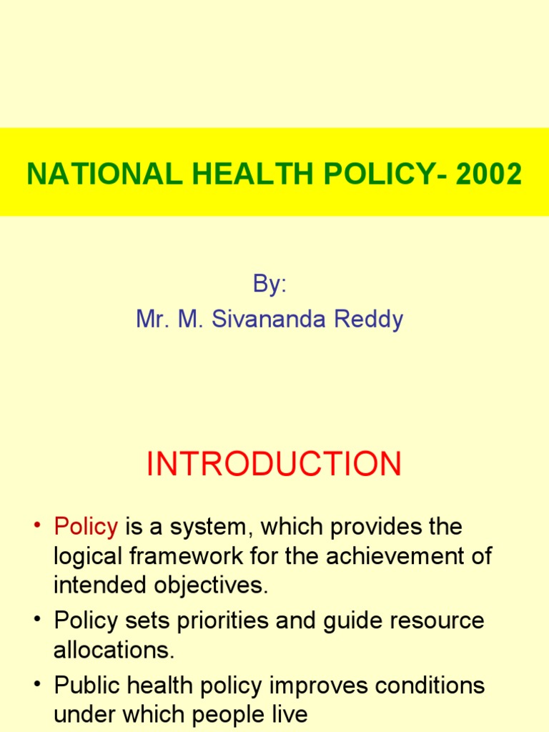 National Health Policy 2002 Overview | PDF | Eradication Of Infectious ...