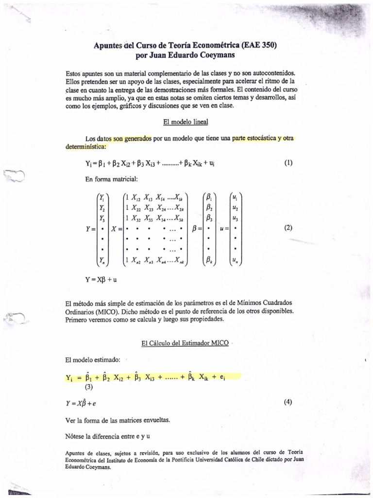 Teoría Econometrica Prof - ECoeymans PDF | PDF
