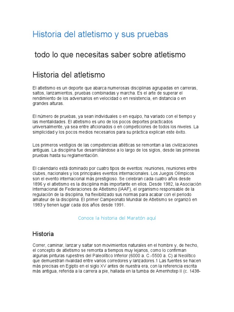 Historia del Atletismo y sus Pruebas | PDF | Deporte del atletismo ...