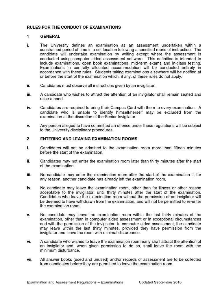 Rules For The Conduct of Examinations - May 2017 | PDF | Test ...