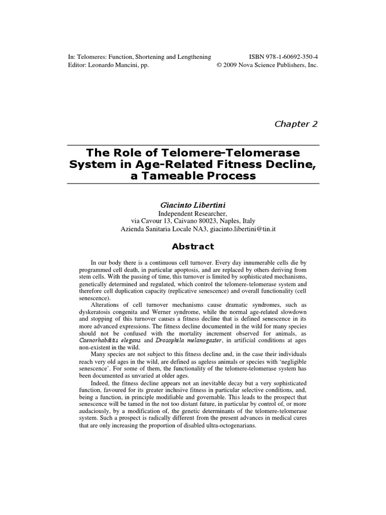 The Role of Telomere-Telomerase System in Age-Related Fitness Decline ...