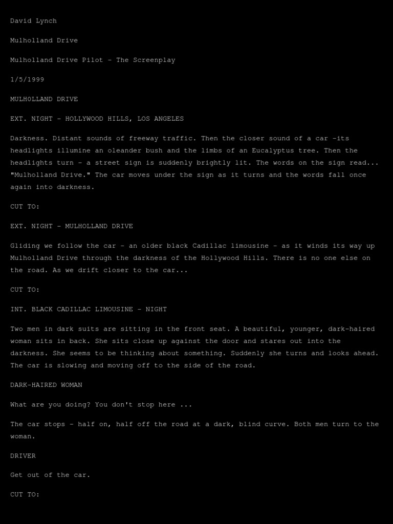 (Movie Script) Mulholland Drive (David Lynch) PDF | PDF | Limousine ...