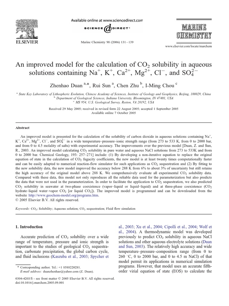 Enhanced CO2 Solubility Model in Aqueous Solutions | PDF | Solubility ...