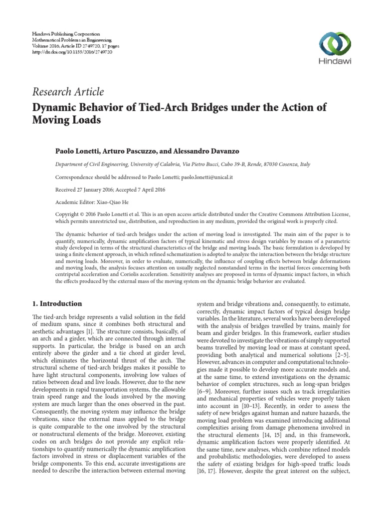 Research Article: Dynamic Behavior of Tied-Arch Bridges Under The ...