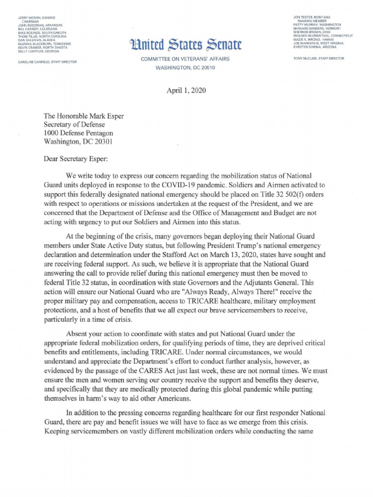 Moran/Tester National Guard Letter