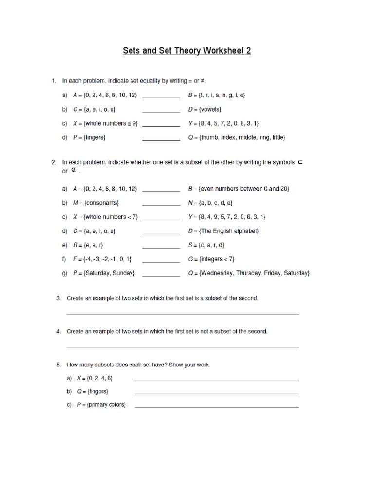 Set Andset Theory Worksheet 2 VIII | PDF