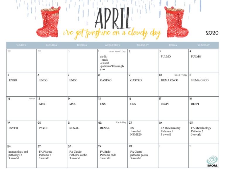 April 2020 Study Schedule & Events | PDF