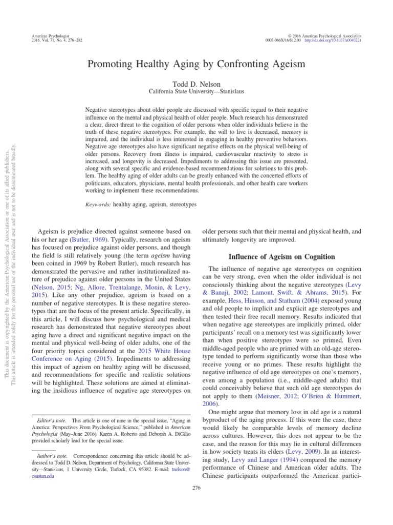 Promoting Healthy Aging by Confronting Ageism | PDF | Ageism | Ageing