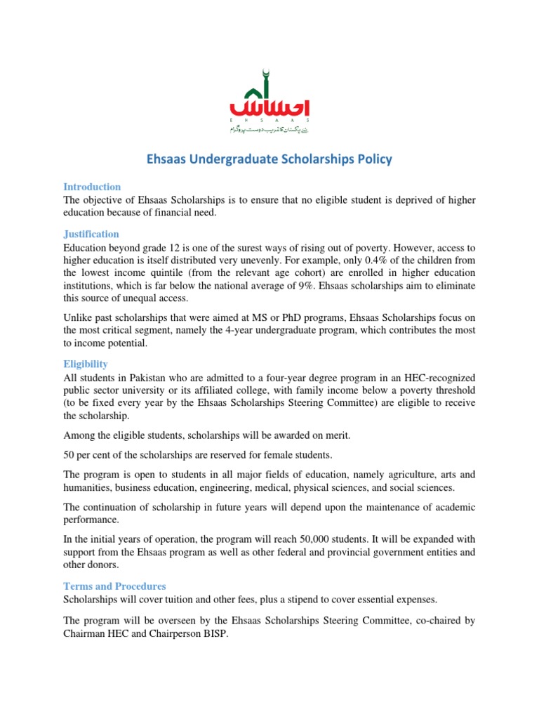 Ehsaas Undergraduate Scholarship Program 2025 | PDF | Undergraduate ...