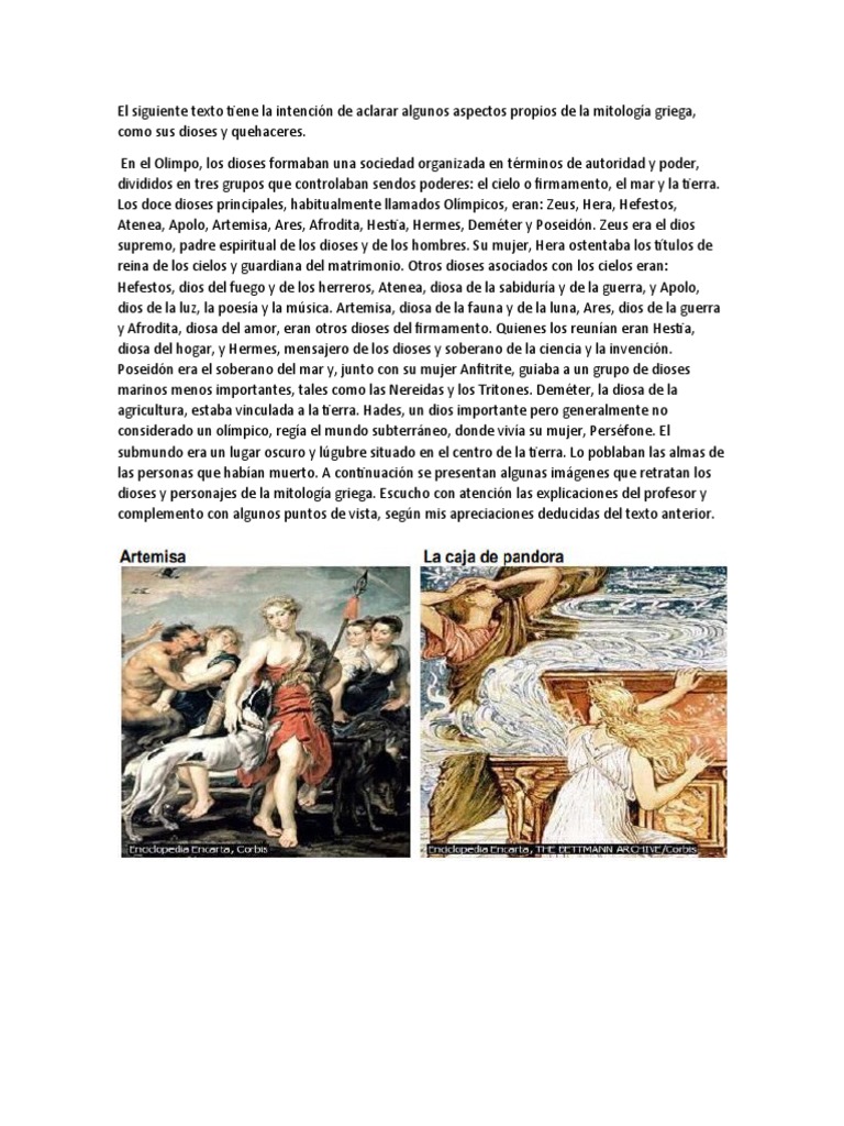 Los dioses del Olimpo | PDF | Doce olímpicos | Mitología griega
