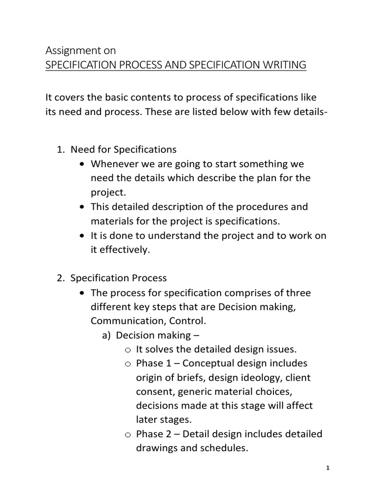Specification Writing Process Overview | PDF | Specification (Technical ...