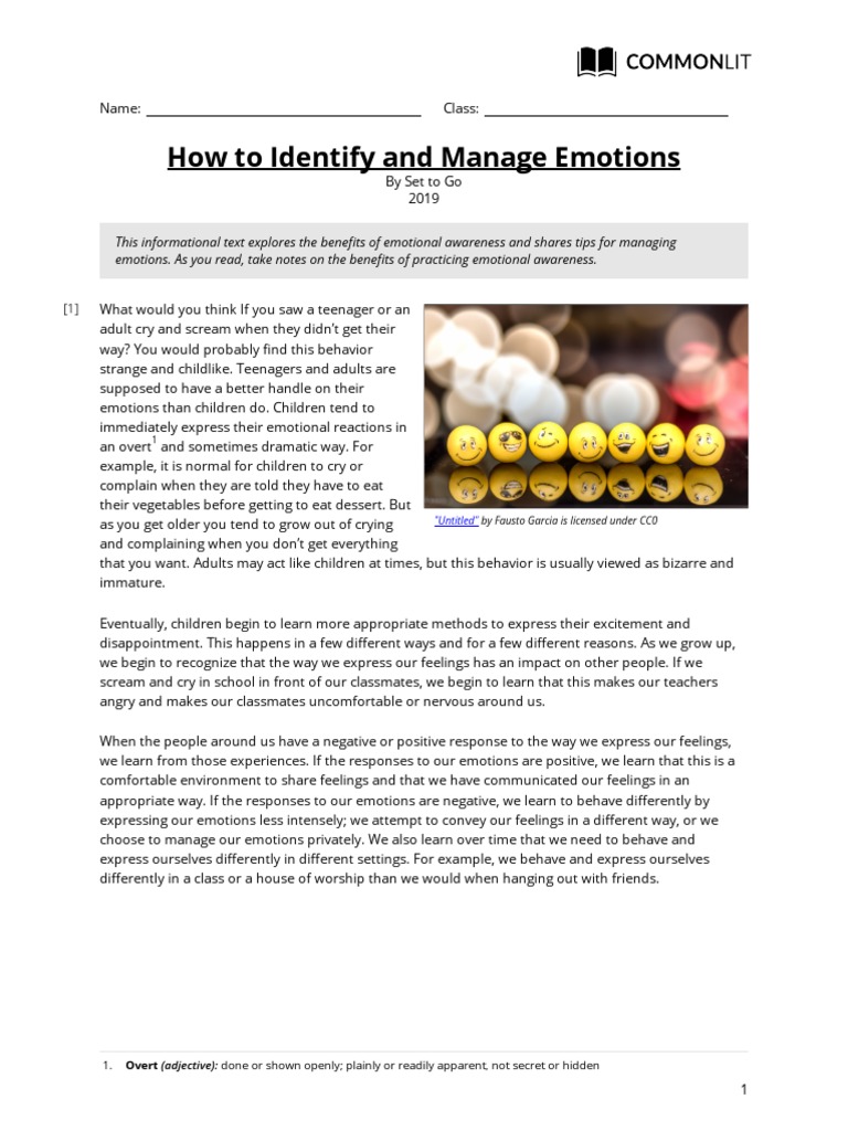 Commonlit How To Identify and Manage Emotions | PDF | Feeling | Friendship
