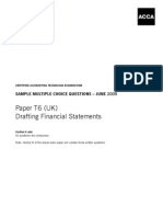 Paper T6 (Uk) Drafting Financial Statements: Sample Multiple Choice Questions - June 2009