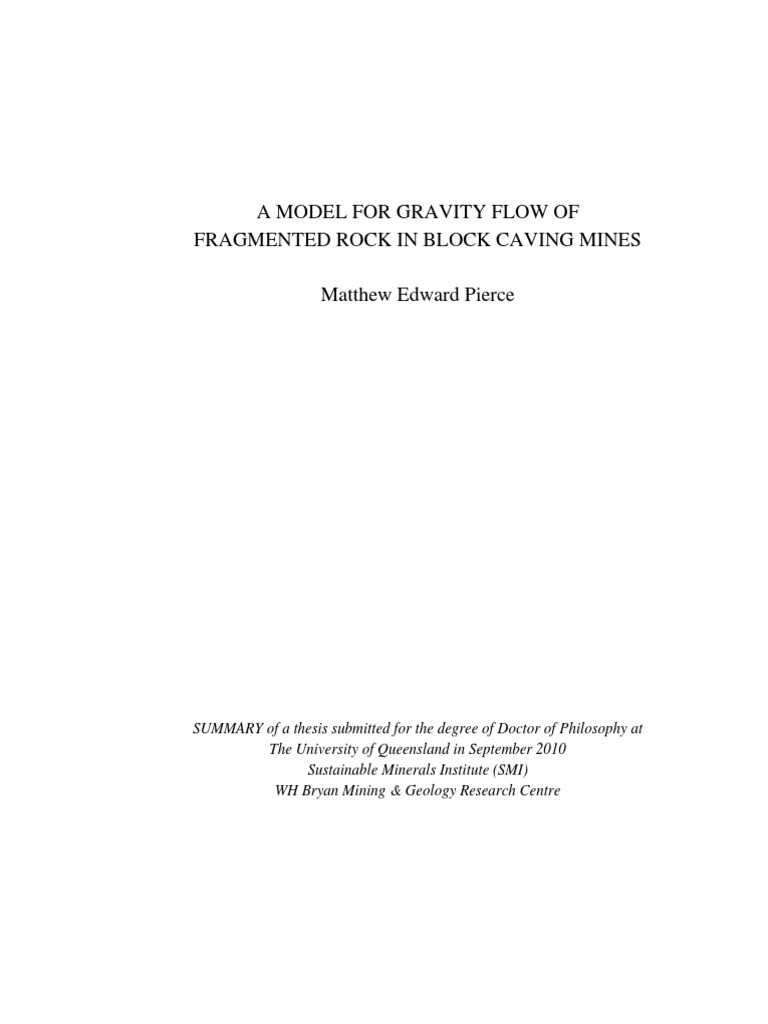 A Model For Gravity Flow of Fragmented Rock in Block Caving Mines PDF ...