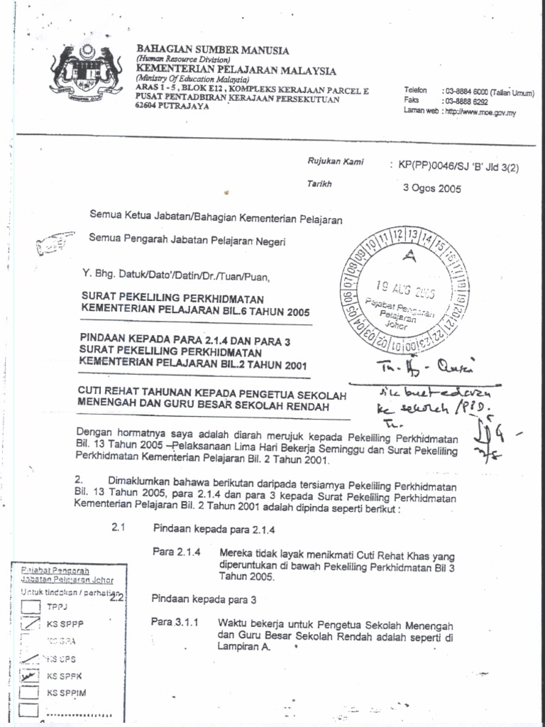 Pek Waktu Kerja Pengetua