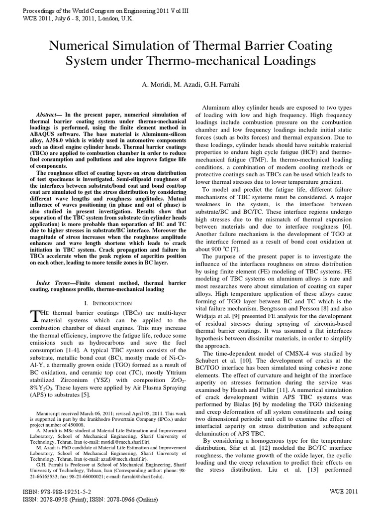 Numerical Simulation of Thermal Barrier Coating System Under Thermo ...