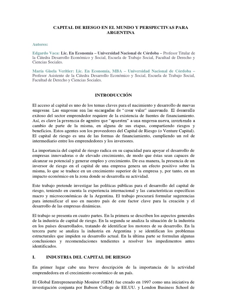 Capital de Riesgo en El Mundo y Perspectivas para Argentina PDF | PDF ...