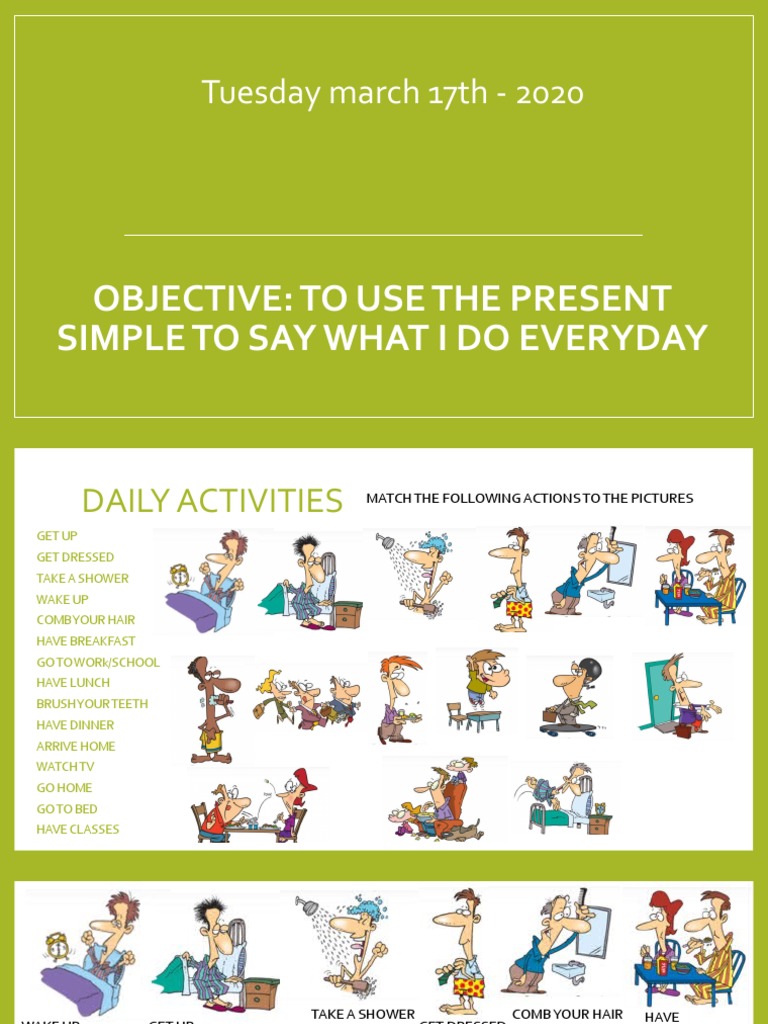 Daily Routine Activities in Simple Present | PDF | Vacuum Cleaner | Dinner