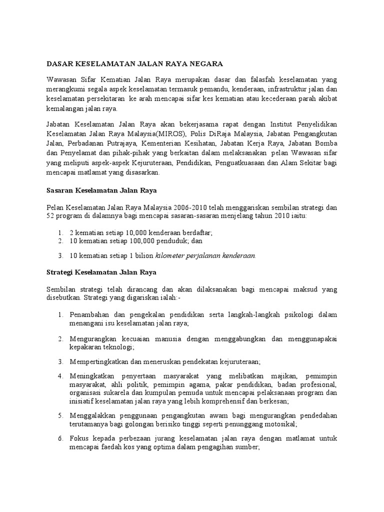 Dasar Keselamatan Jalan Raya Negara Pdf