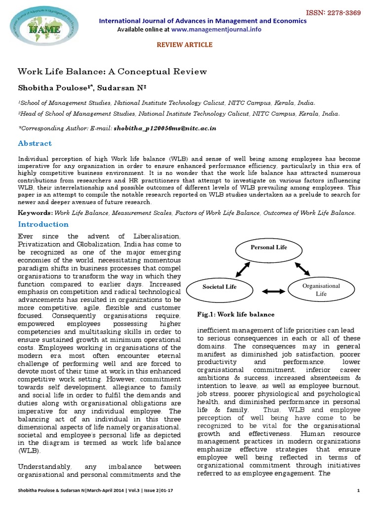 Work Life Balance A Conceptual Review - 59886f931723ddcc692ee1a3 PDF ...