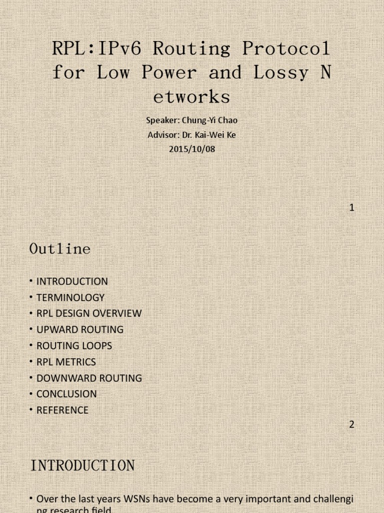 CYC - RPL IPv6 Routing Protocol For Low Power and Lossy Networks | PDF ...