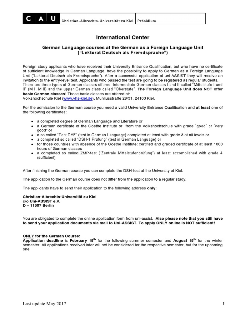 German Language Course Application Guide | PDF | University And College ...