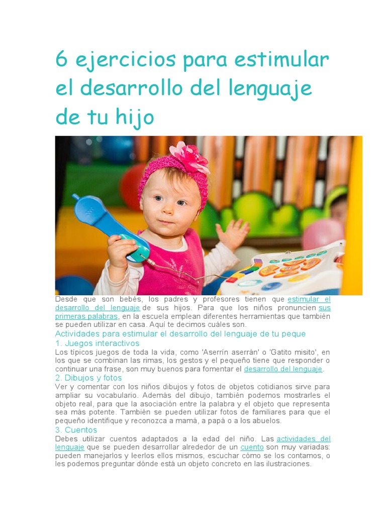 6 Ejercicios para Estimular El Desarrollo Del Lenguaje de Tu Hijo | PDF ...