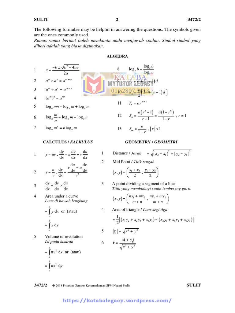 Add Math SPM Trial 2018 Perlis P2&Ans PDF | PDF | Geometry | Elementary ...