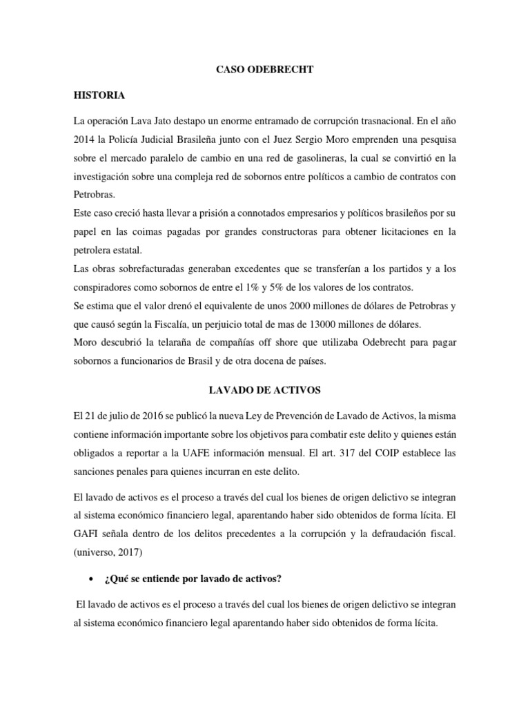 Caso Odebrecht: Corrupción y Lavado de Activos | PDF | Lavado de dinero ...