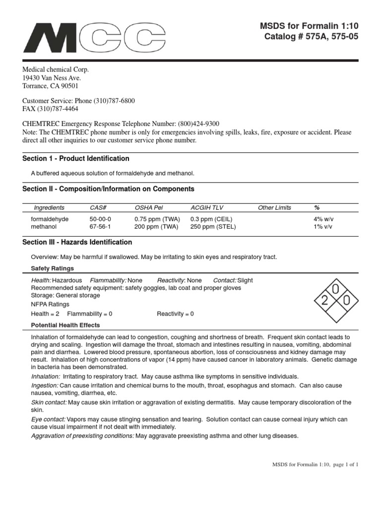 10 formalin msds Formaldehyde Toxicity