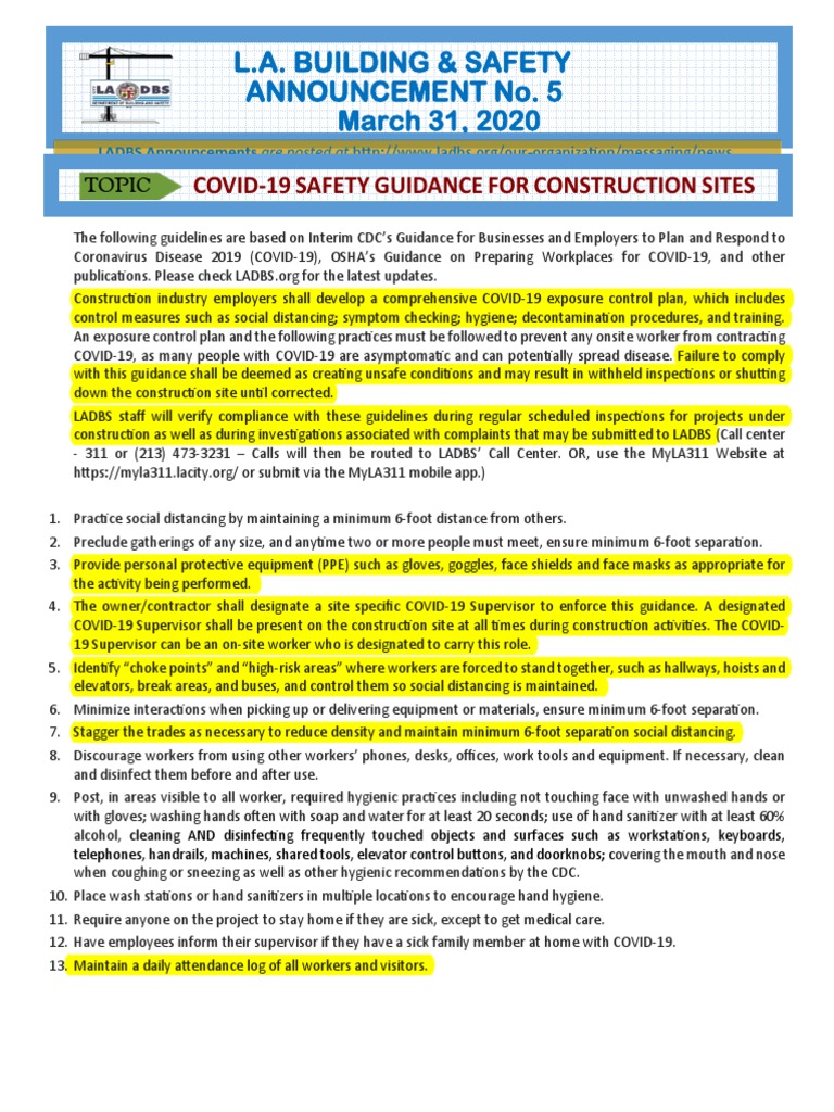 LADBS ConstructionSiteGuidance PDF Hand Washing Personal