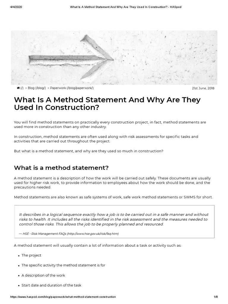 What Is A Method Statement and Why Are They Used in Construction PDF ...
