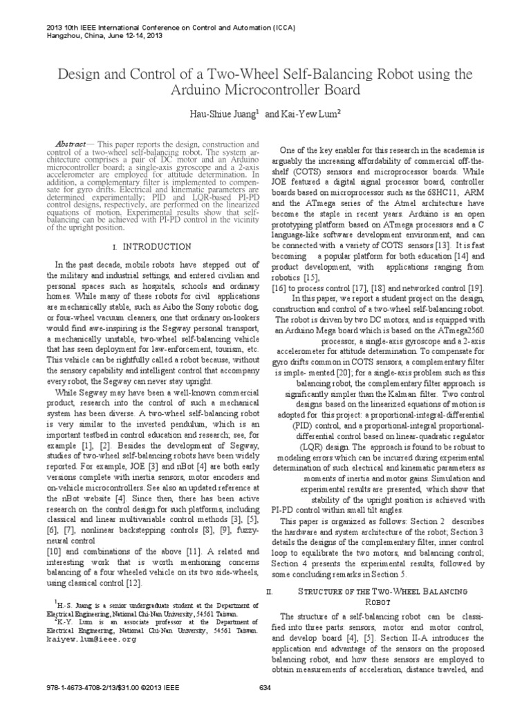 Design and Control of A Two-Wheel Self-Balancing Robot Using The ...