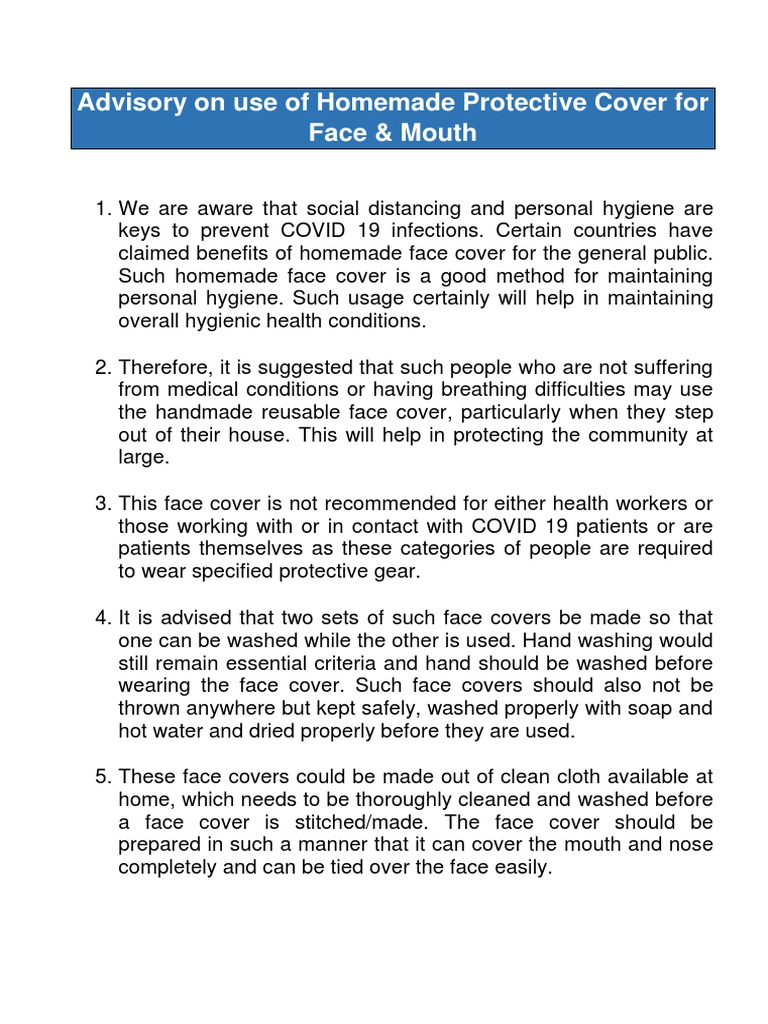 Advisory On Use of Homemade Protective Cover For Face & Mouth PDF